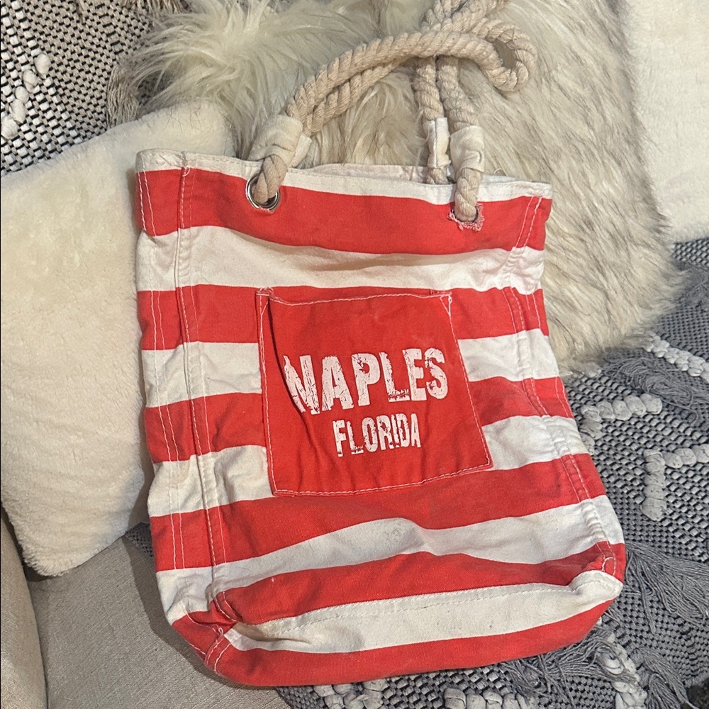 Orange and White Striped Tote Bag